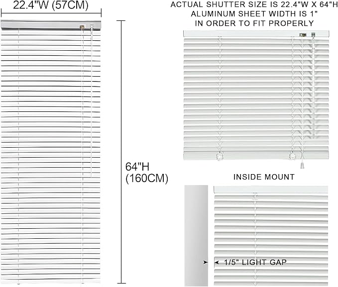 YIIBAII Mini Blinds Suitable for 23" W x 64" H Windows 1" Aluminum Horizontal - Image 6