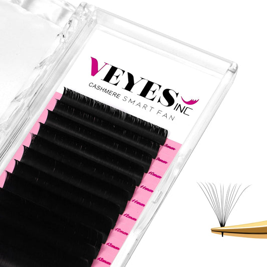 VEYES INC Cashmere Smart Fan Lash Extensions 0.03 0.05 0.07 C/CC/D Curl 8-20mm Mixed & Single Length, Super Matte Black Volume Lashes, Professional Supplies for Lash Techs (0.07 CC 17mm)