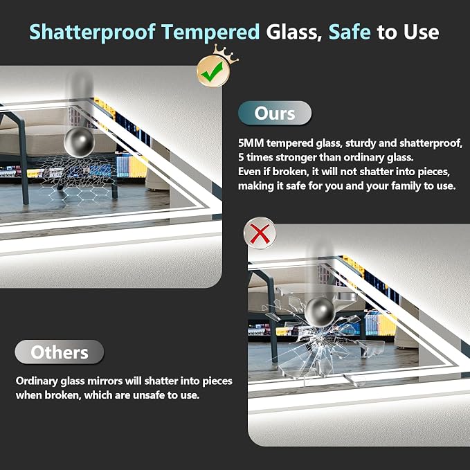 40x38 LED Bathroom Mirror with Lights, Backlit and Front Lit Anti-Fog Lighted - Image 7