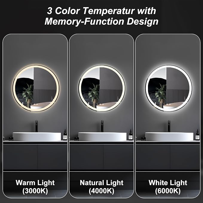NEWBULIG 24 Inch Round LED Bathroom Wall Mirror - Image 4