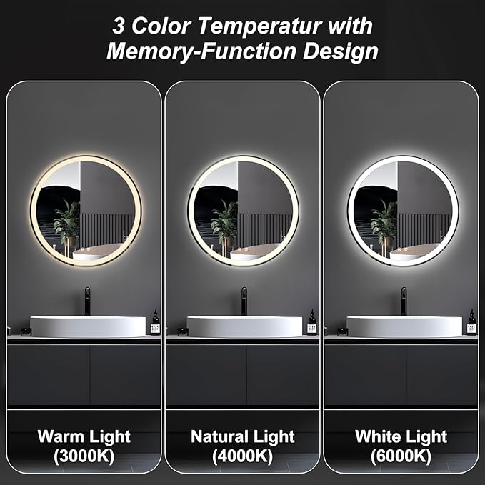 DUMOS 24 Inch Round LED Bathroom Mirror - Image 6