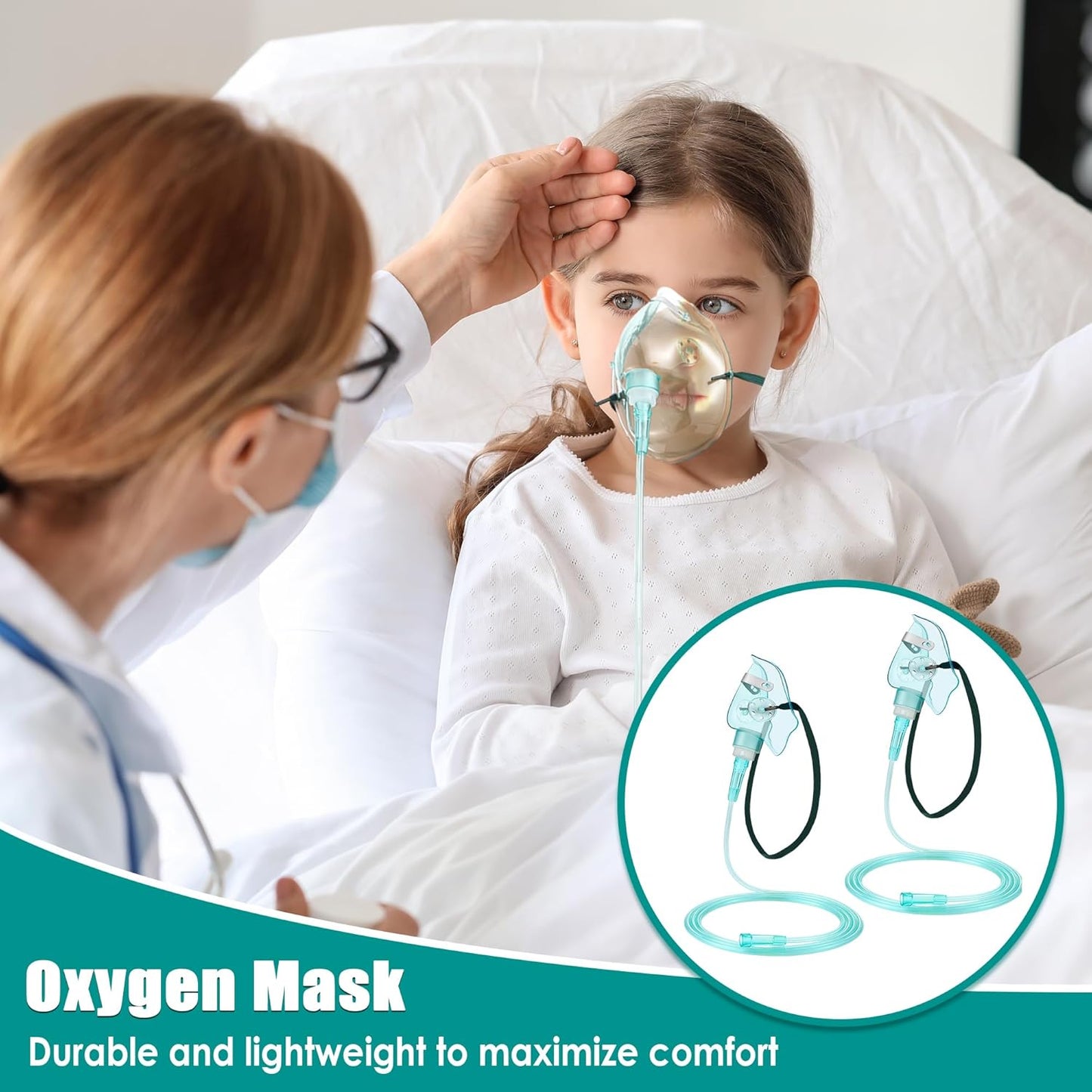 Geiserailie 2PCS Pediatric Elongated (M) Oxygen Mask with 6.6 Ft Tubing and Adjustable Elastic Strap, Pediatric Elongated Oxygen Mask with Tubing, Breathing Masks for Face
