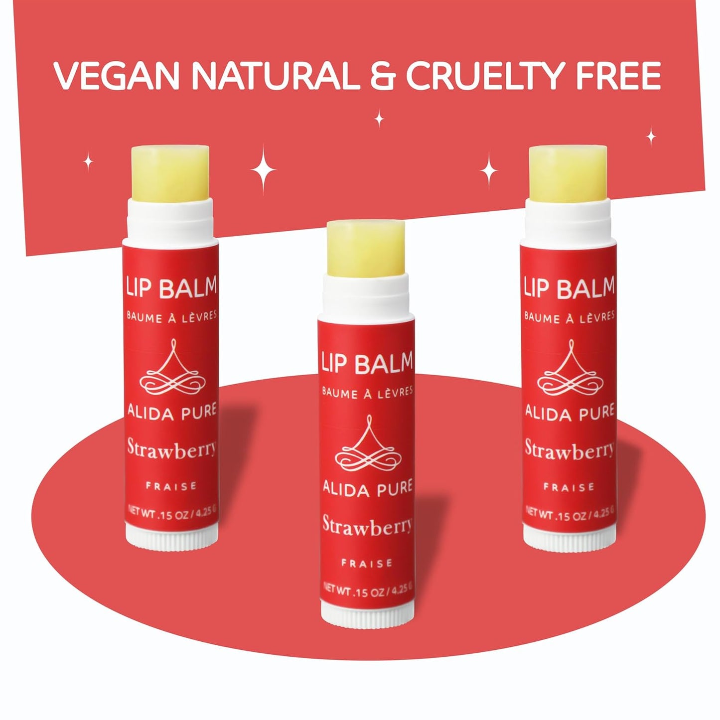 Strawberry Lip Balm Collection, Vegan Set, Beeswax Free, with Organic Jojoba and Avocado Oil, Vitamin E, Natural Moisturizer for Dry, Chapped Lips, 3 Tube Set