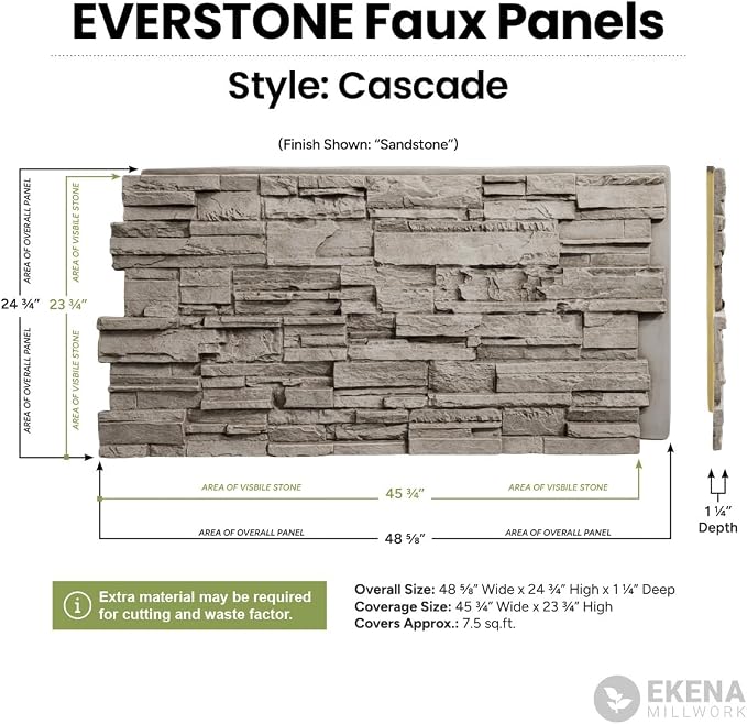 EverStone Cascade Faux Stone Panel, 48 5/8"W x 24 3/4"H x 1 1/4"D, York Town - Image 2