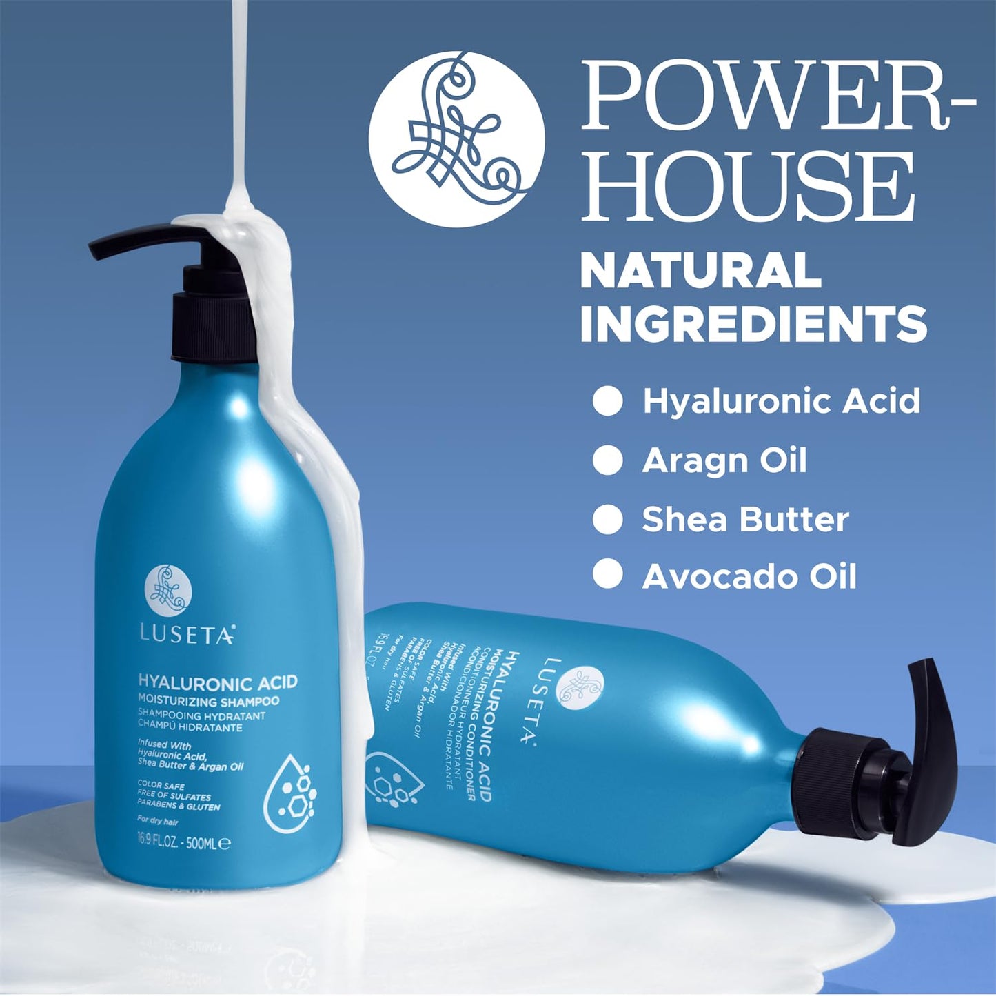 Luseta Hyaluronic Acid Moisturizing Shampoo & Conditioner Set for Dry and Damaged Hair, Sulfate Free Shampoo and Conditioner for Women Infused with Argan Oil and Shea Butter Paraben-Free2 x 16.9oz