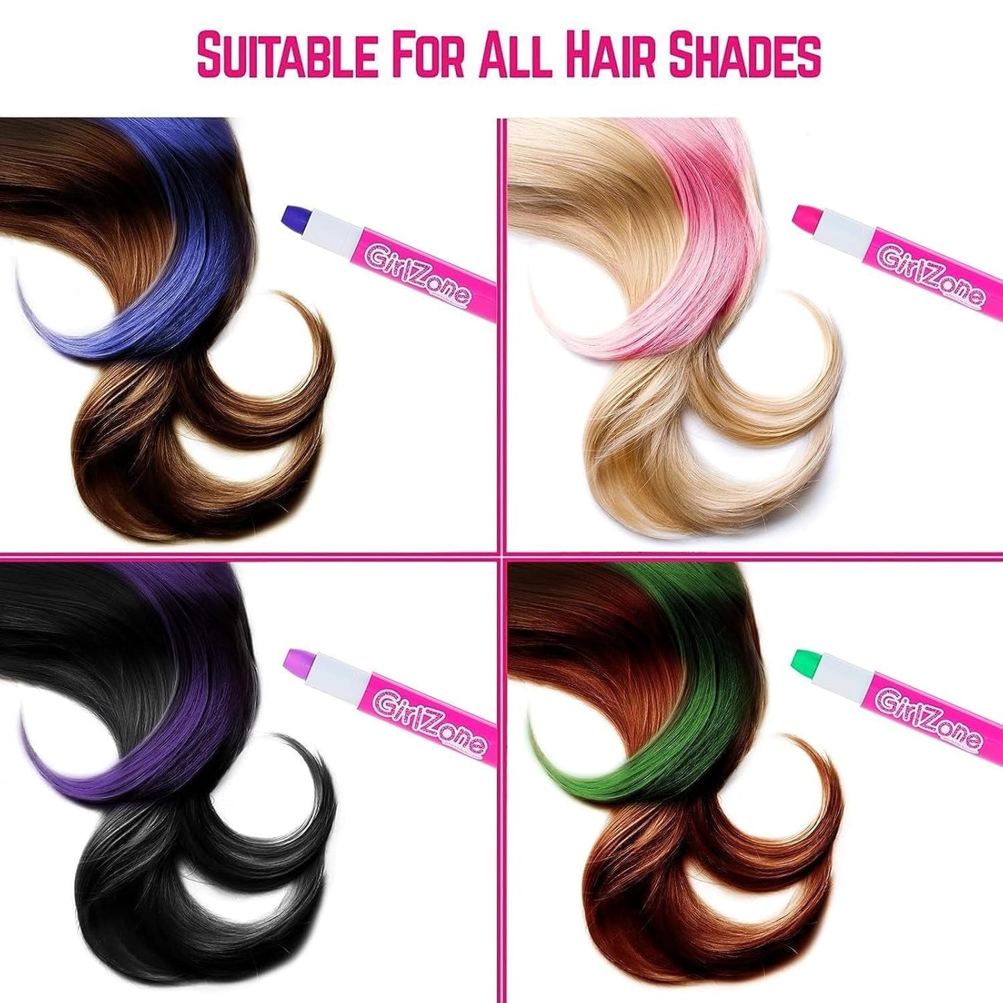 GirlZone Hair Chalks Set, 10-Piece Temporary Hair Chalk For Kids, Easy to Apply and Remove Temporary Hair Color for Kids Dress Up Parties, Role Play, Gift-Ready Vibrant Girls Hair Chalk Set