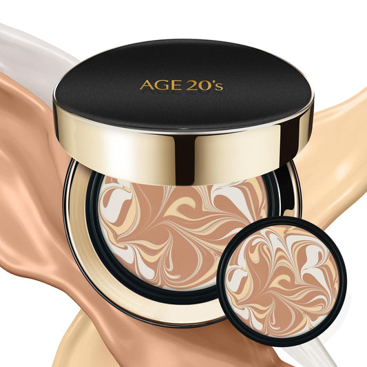 AGE20'S Signature Essence Pact SPF 50+ | Pack of 2 | 23 Medium Beige | Cream Foundation, Dewy Finish, Natural Coverage | Korean Cushion Foundation