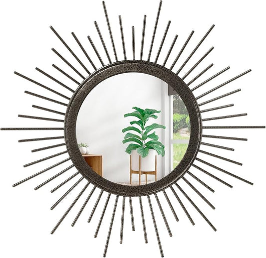 Sunburst Spoked Mirrors for Wall Boho Home Round Wall Art Mirror Classic Metal by HLFMVWE