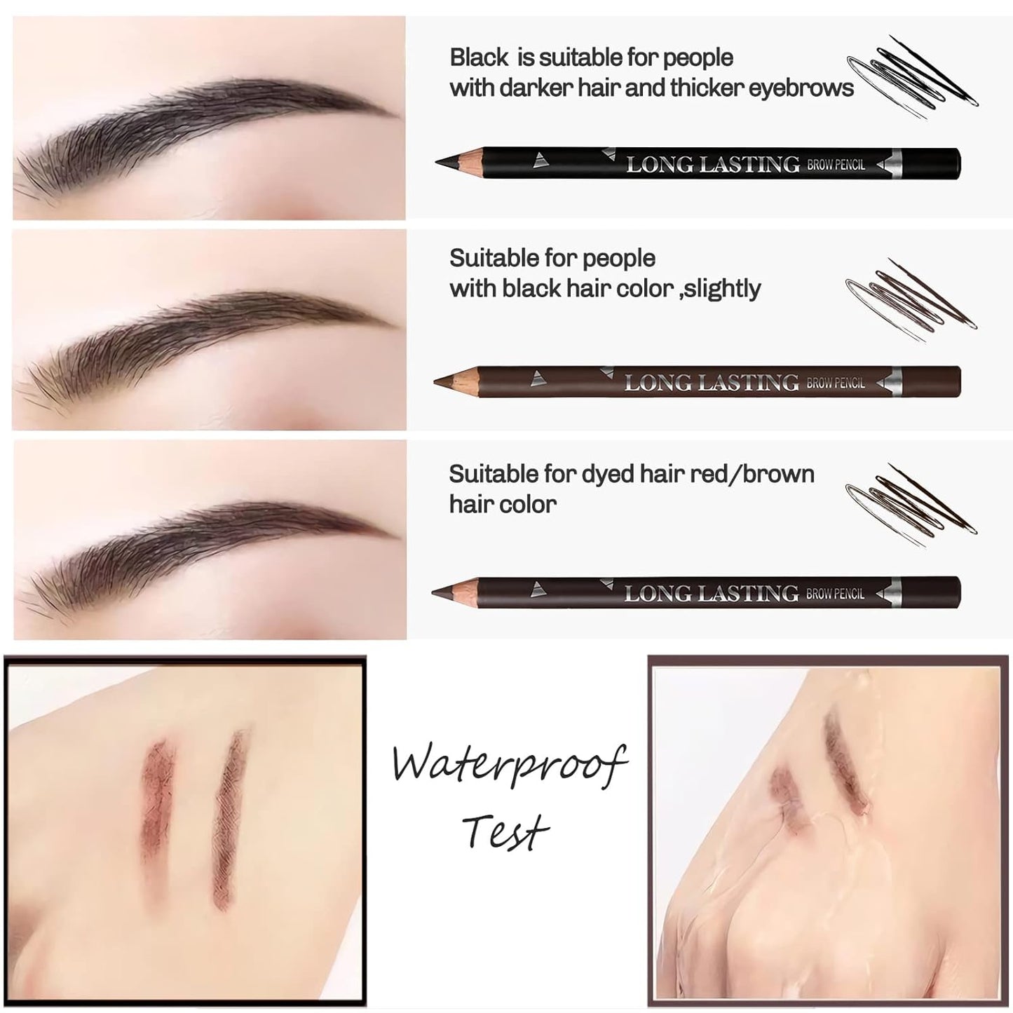 3Colors Eyebrow Pencil Eyeliner Set，Soft Textured Eyebrow Tint Pen，Easy to Color，Long Lasting，Waterproof Eye Brow Pencils for Fills in Sparse Areas and Gaps，Create a Natural Brow Makeup