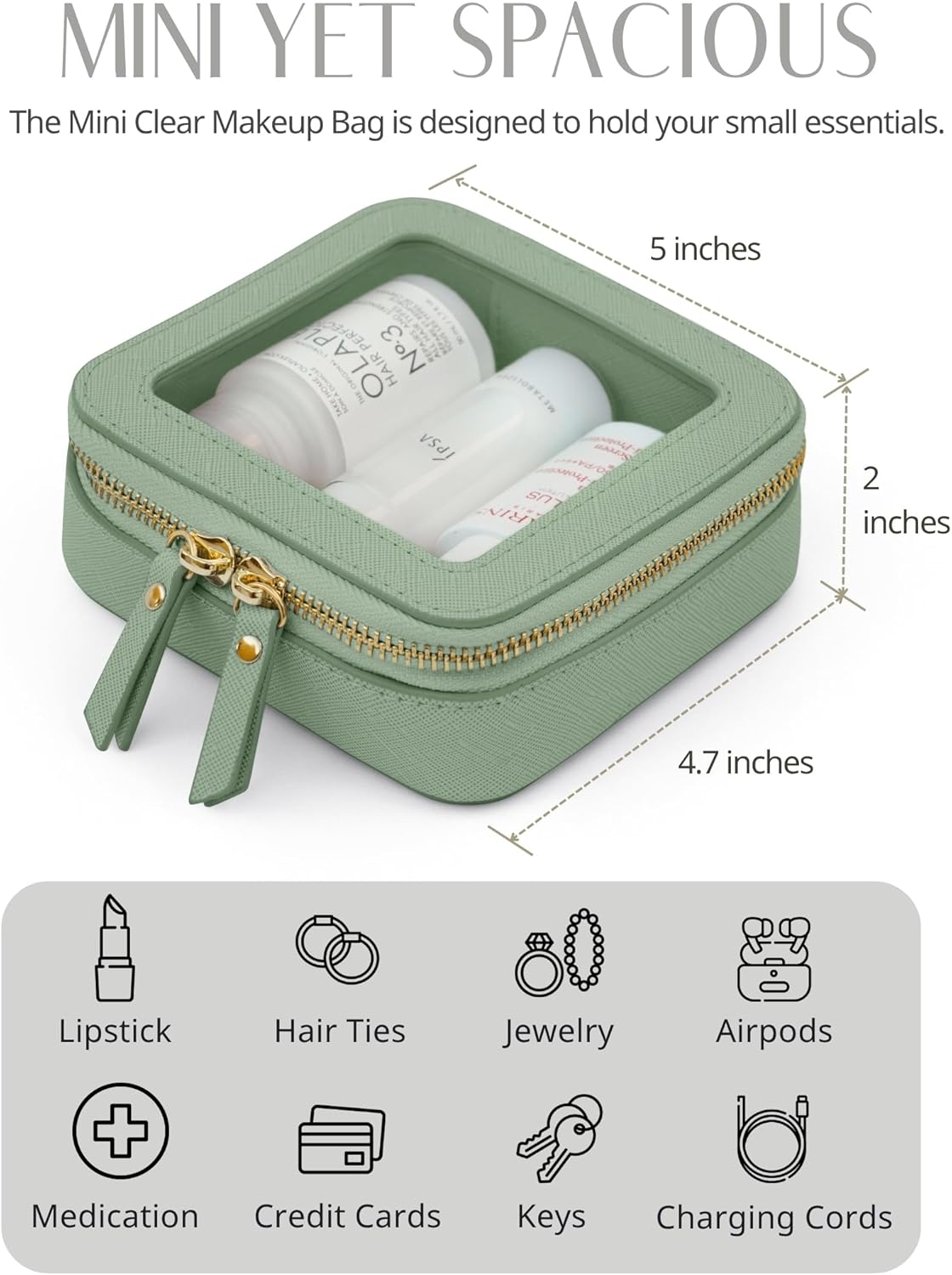 Popvibe Clear Makeup Bag Travel Cosmetic Case Transparent Toiletry Bag with Zipper, Portable Make Up Organizer Traveling Compact Car Bag for Essentials