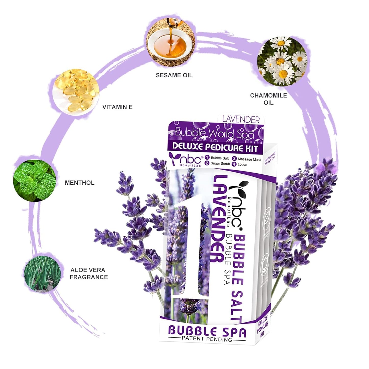 24 PCS Foot Soak, Pedicure Kit Foot Soak Set With Bubble Salt, Sugar Scrub, Massage Mask, Massage Lotion In a Box 4 Step Foot Spa Kit For Dry Cracked Feet, Tired Feet, 6 Set Lavender