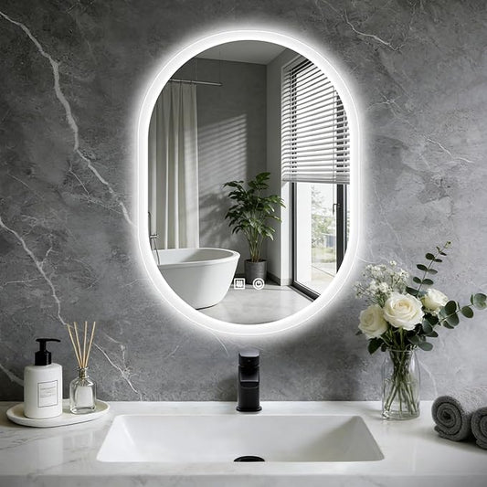 16x24 LED Bathroom Mirror with Lights Oval, Lighted Bathroom Vanity Mirror by Unknown
