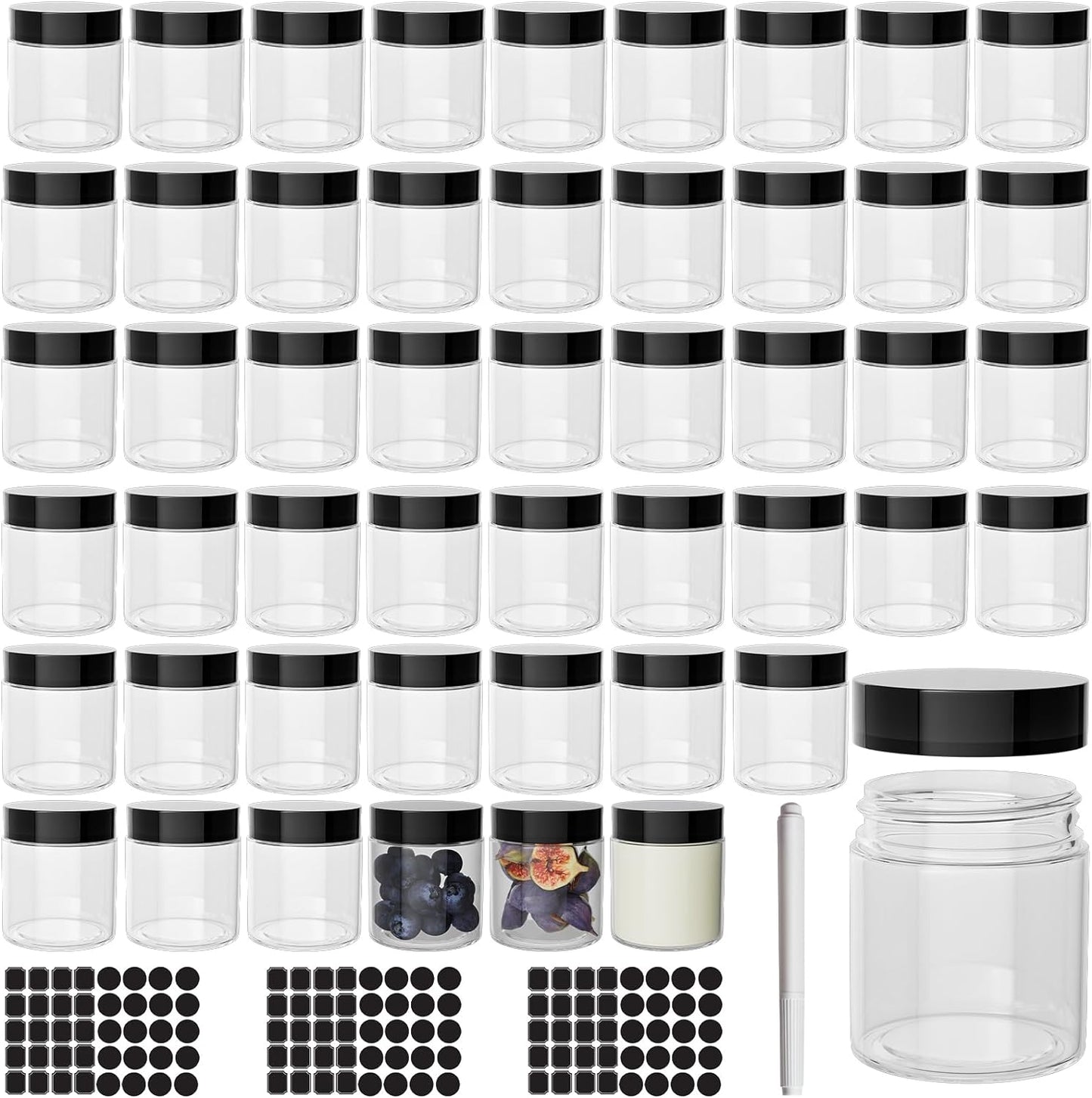 4 oz Clear Plastic Round Jars with Black Lids, 50pcs 4oz 120ml Leak-Proof Wide-Mouth Cosmetic Storage Containers for Kitchen Use, Beauty Products, Cream, Scrubs, Bath Salt and More