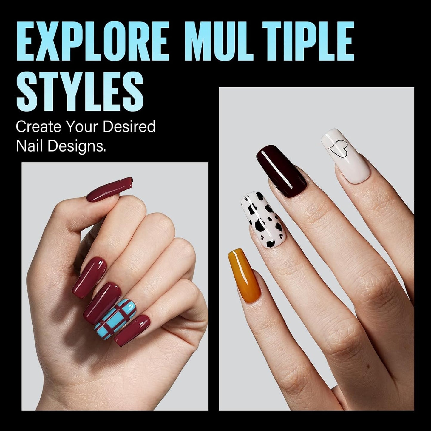 TOMICCA Medium Square Nail Tips Gel Tips Half Matte Acrylic Fake Nails 240Pcs Full Cover False Nails 12 Sizes for Nail Extension Home DIY Salon