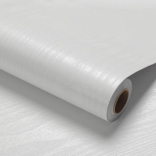 White Wood Wallpaper PVC, 17.5x100 Inch Self-Adhesive Wallpaper, Waterproof by LOVADA