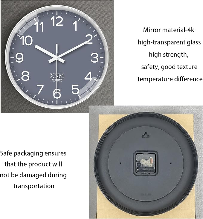 XNM 12 Inch Grey Modern Minimalist Wall Clocks Battery Operated Silent Non - Image 7