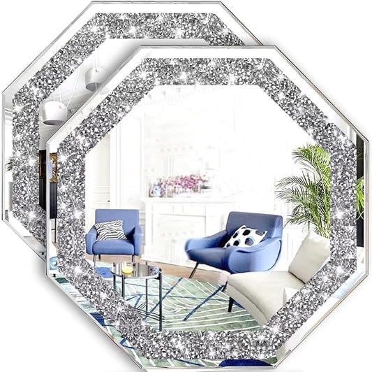 2 Piece Wall Mirrors Octagon, Crush Diamond Mirrors Wall Decor by XIHACTY