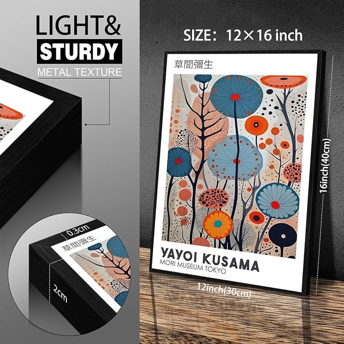 Yayoi Kusama Black Framed Wall Art 12x16in Vintage Japanese Painting Posters - Image 2