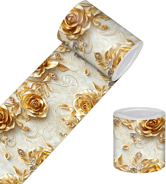 HOMETITUTE Wallpaper Border Peel and Stick Baroque Gold Texture Decorative Wall by HOMETITUTE