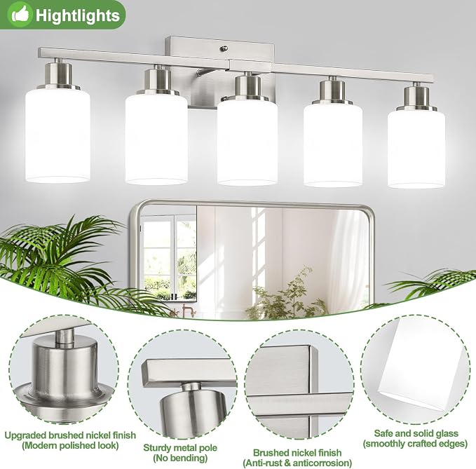 5-Light Brushed Nickel Bathroom Vanity Light - Image 3
