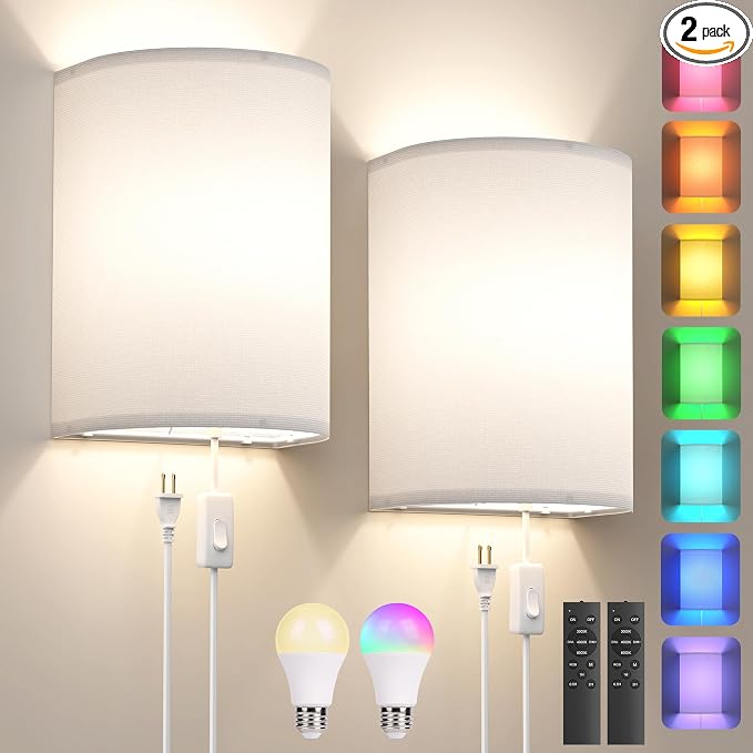Plug in Wall Sconces Set of Two: Wall Lights by Yunaking