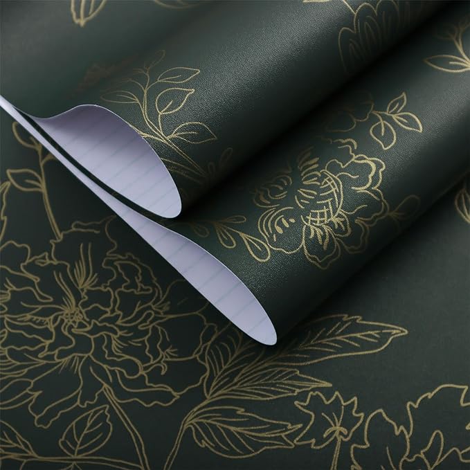 Froluya Dark Green and Gold Wallpaper Floral Peel and Stick Wallpaper - Image 6