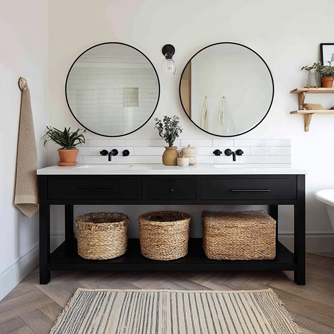 Sunniry Black Round Mirror 24 inch, 2 Pack Black Circle Mirror, Round Bathroom by Sunniry