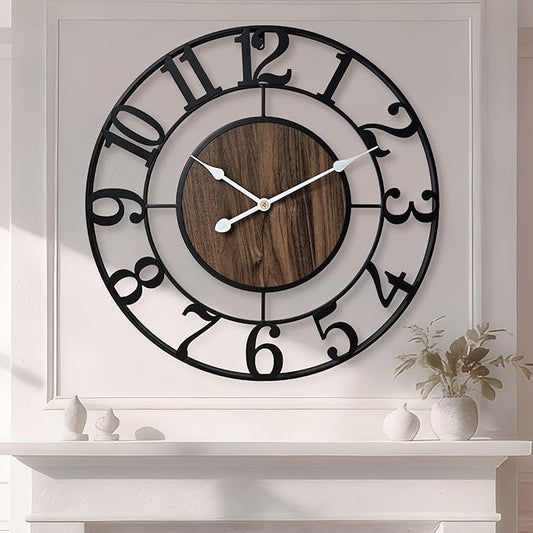 Large Metal Wall Clock, 20 Inch Retro Decorative Silent, Non Ticking, Battery by Unknown
