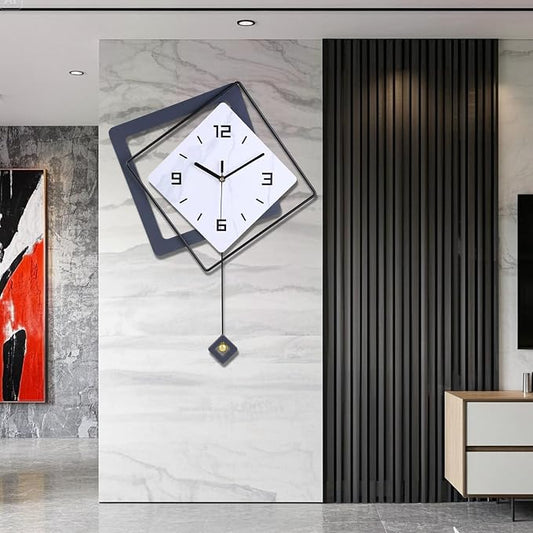 Wall Clock with Pendulum, Silent Quality Quartz Battery Operated, Metal Modern by DankeitProduct