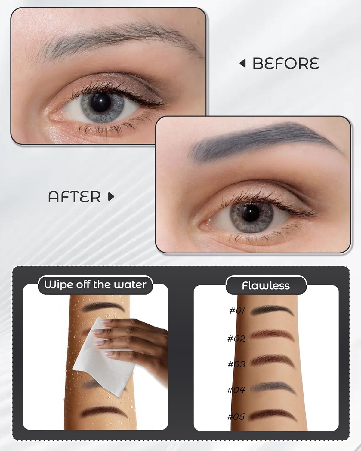 6Pcs Microblading Eyebrow Pencils Grey Waterproof Eye Brow Pencil w/Eye Brow Razor & Scissors Kit 0.5mm Ultra-Fine Tip Creates Hair-Like Strokes for Women Effortless Natural Brows