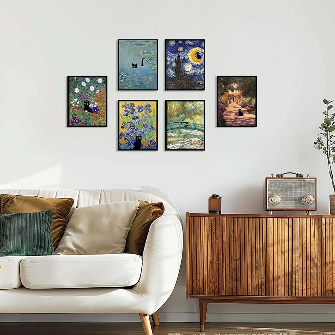 Hamduker Funny Black Cat Wall Art, Monet Art Water Lily Cat Wall Art Decor - Image 6