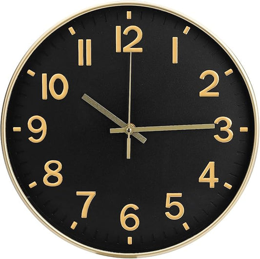 Wall Clock 12 Inch Black Modern Simple Quartz Decorative Clock Non-Ticking by BAKBRAND