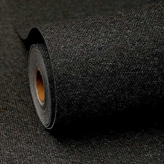 Black Peel and Stick Wallpaper Slight Velvety Feeling Woven Fabric Grasscloth by Unknown