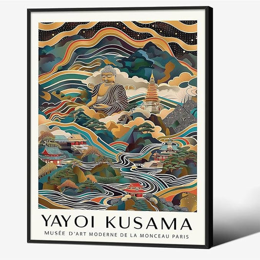 Yayoi Kusama Black Framed Wall Art Vintage Japanese Poster 12X16 in Abstract by Heltrappe