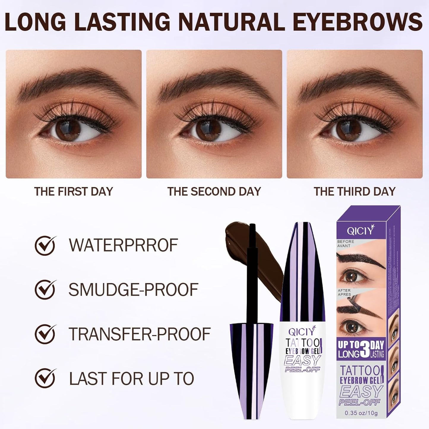 2025 New Tattoo Eyebrow Gel Easy Peel Off for Women, Upgrade Eyebrow Tattoo Peel Off, Transfer-proof Eyebrow Gels Waterproof for All Skin Types (Brown)