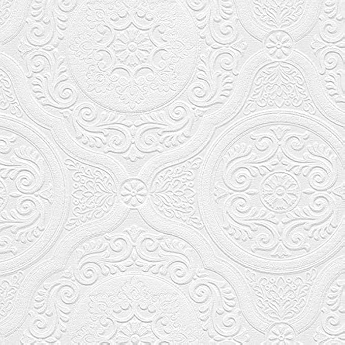 Manhattan Comfort Carter Series Vinyl Textured Paintable Floral Scroll Boarded by Norwall