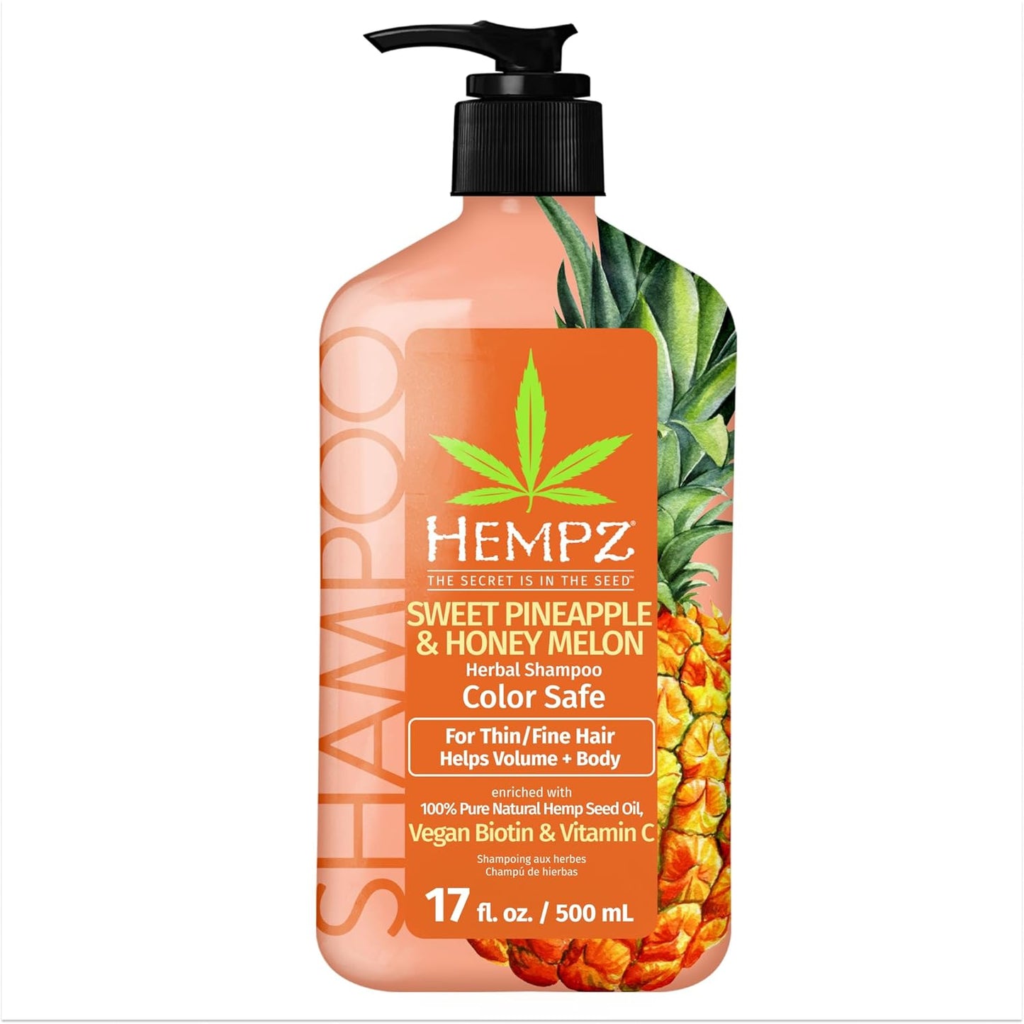 Hempz Biotin Shampoo - Sweet Pineapple & Honey Melon - For Thin/Fine Hair Growth & Strengthening of Dry, Damaged and Color Treated Hair, Hydrating, Softening, Moisturizing - 17 Fl OZ