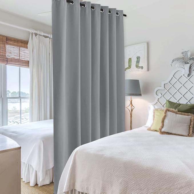 RYB HOME Grey Room Divider Curtains, Total Privacy Blackout Curtains Screen - Image 4