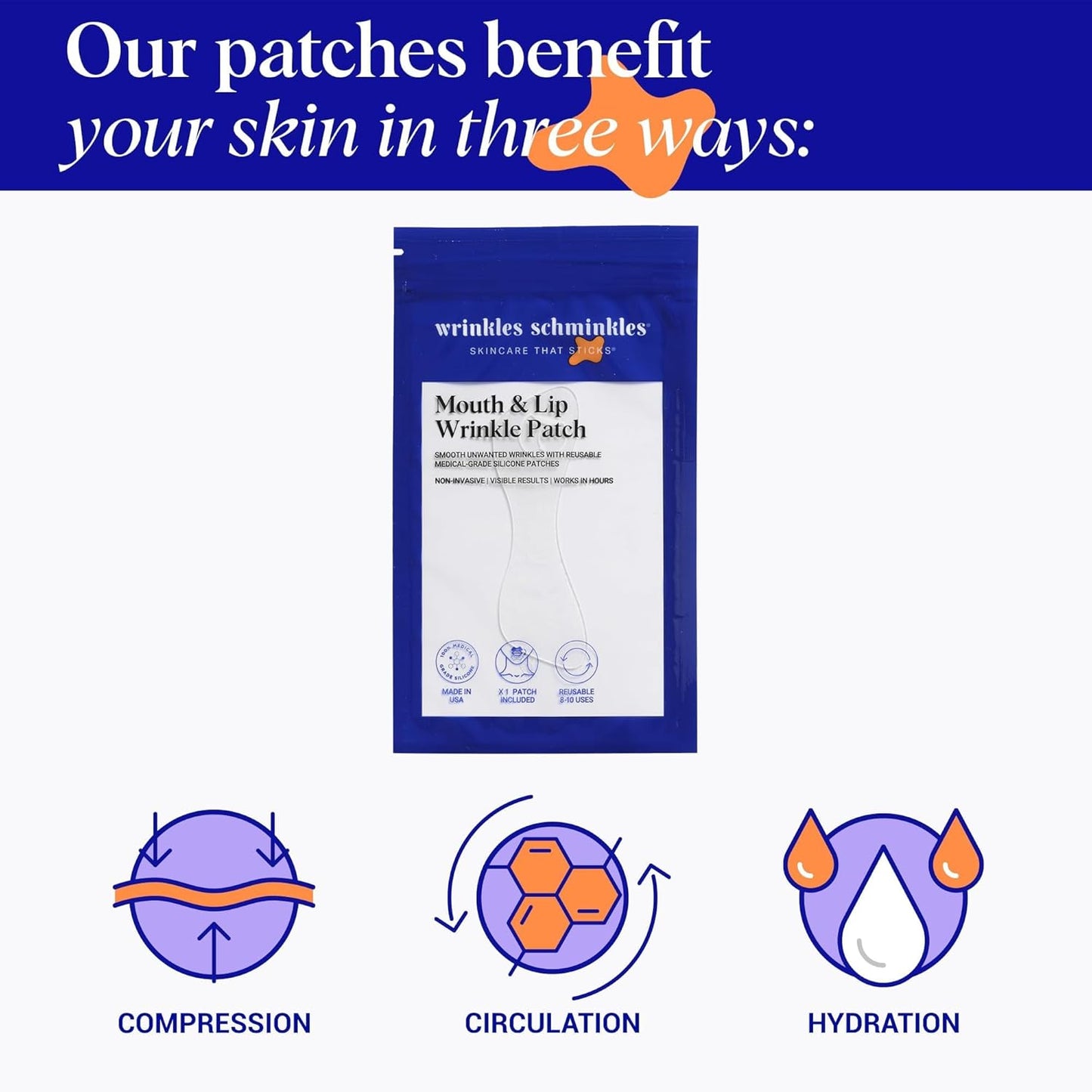 Wrinkles Schminkles Mouth & Lip Wrinkle Patch, 1-Pack, Reusable Hypoallergenic Silicone Smoothing Pads for Lip Wrinkle Prevention