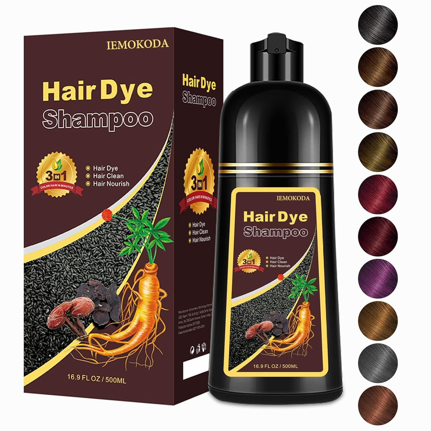 Hair Dye Shampoo 3 in 1, Dark Coffee Hair Dye 16.9 FL Oz, Hair Shampoo, Semi-Permanent Hair Color Shampoo Lasts 30 Days (Dark Coffee)