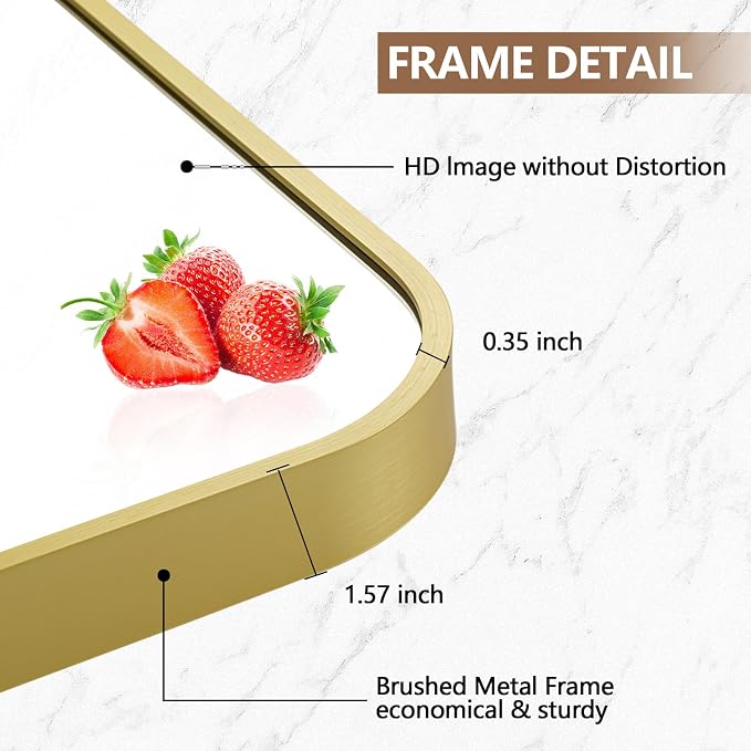 20x30 Inch Gold Mirror, Framed Rectangle Mirror - Image 4