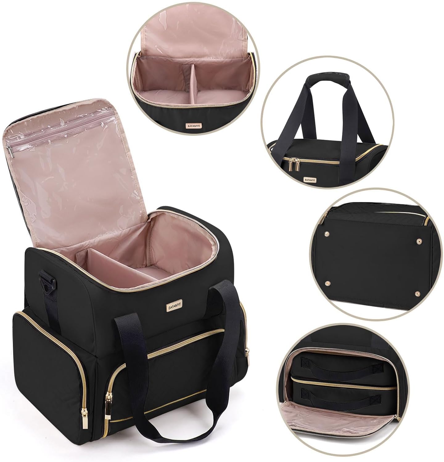 Large Makeup Travel Cosmetic Bag with 2 Removable Case, Double Layer Big Travel Make Up Organizer Case, Toiletry Bag for Women, Train Cases Bags