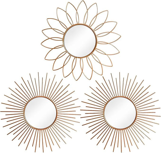 3 Pack Metal Mirrors for Wall Sunburst Wall Mirrors Home Décor Decorative by Uaussi