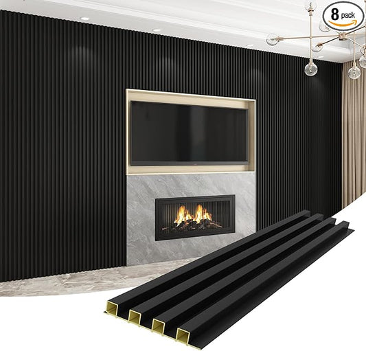 8-Pack WPC Wall Panels 108’’ x 6.1’’ 3D Slat Wall Panel Acoustic Wall Paneling by Unknown