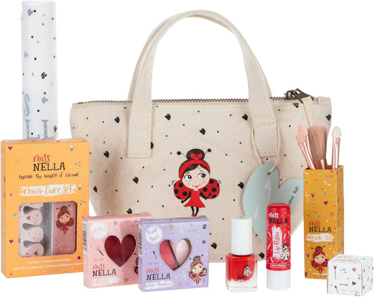 MISS NELLA Kids Bag of Glamorous Picks Makeup & Nail Polish Set Safe and Fun Gift - Hypoallergenic, Dermatologically Tested Kid-Friendly, Non-Toxic, Cosmetic Bag Included – Special Edition