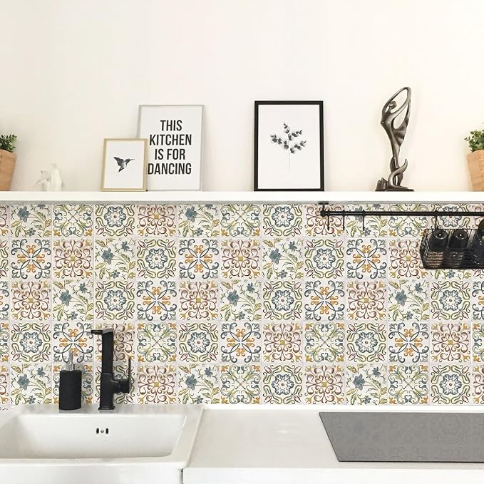 Wudnaye Bohemian Wallpaper Peel and Stick Faux Tile Contact Paper 17”×196” Tile - Image 5