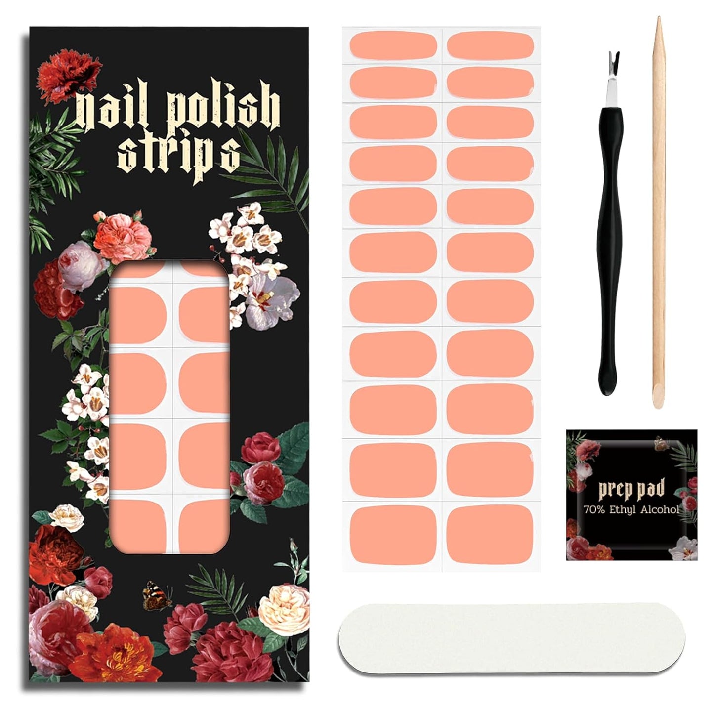 Nail Polish Strips - 22 Pcs Salon Quality Gel Nail Stickers - Long Lasting Wraps (Sunny Orange)