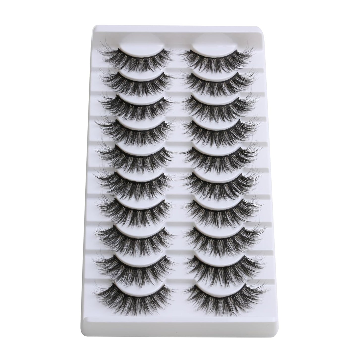 SUNWELL False Eyelashes 16mm Mink Lashes Cat Eye Lashes Strips 8D Fluffy Faux Mink Lashes Soft Wispy Luxury Volume Fake Lashes 10 Pairs Pack