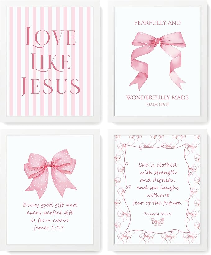 LARTSFRO Coquette Pink Bow Jesus Wall Art Decor Posters, Inspirational Bible by Unknown