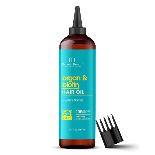 Botanic Hearth Argan & Biotin Oil to Tame Frizz and Add Shine (6.7 fl oz)|Nourishing And Strengthening Hair Treatment For Thicker, Healthier|Looking Hair | Paraben Free | Suitable For All Hair Types